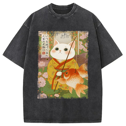 Tokyocanvas The Tale of Cat and Fish Washed T-Shirt