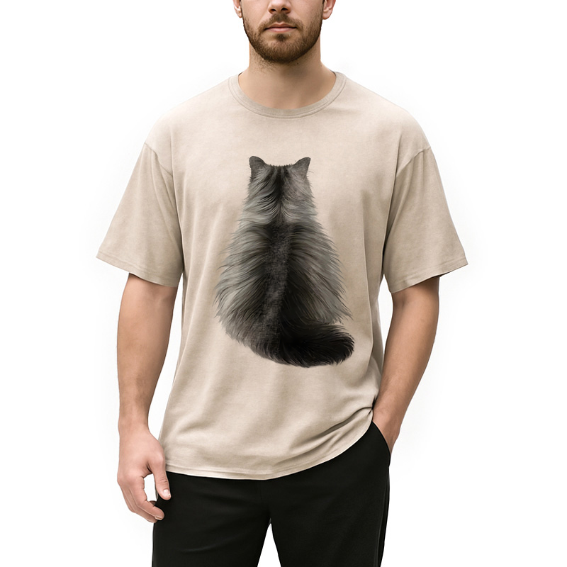 Tokyocanvas Cat's Back Ink Painting Washed T-Shirt