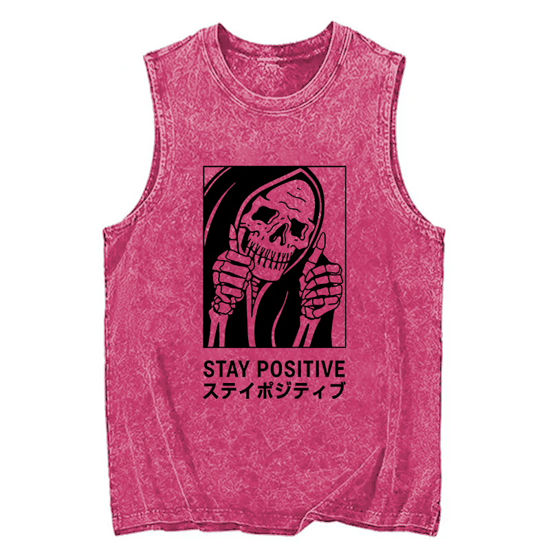 Tokyocanvas Stay Positive Skeleton Washed Tank