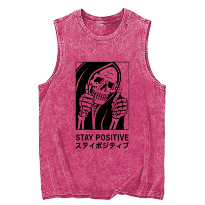 Tokyocanvas Stay Positive Skeleton Washed Tank