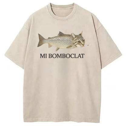 Tokyocanvas Bomboclat Fish Cat Meme Washed T-Shirt
