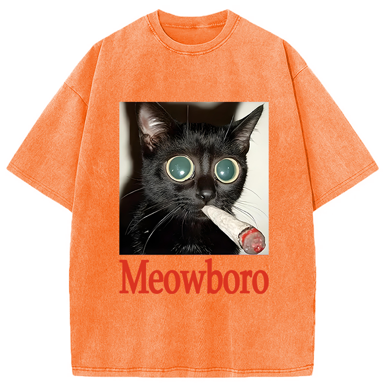Tokyocanvas Meowboro Cat Smoking Washed T-Shirt