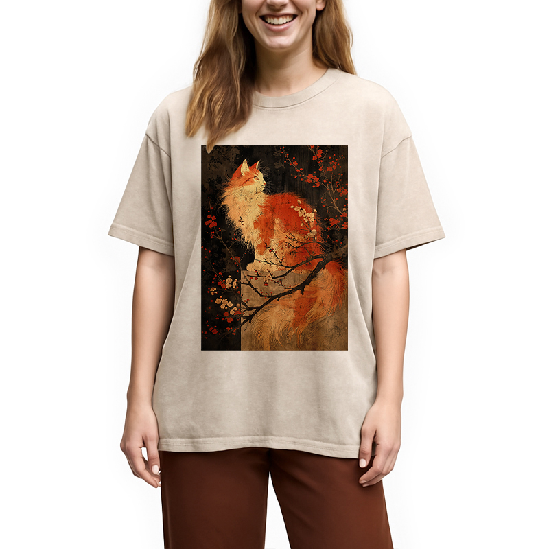 Tokyocanvas Japan Cat Washed T-Shirt