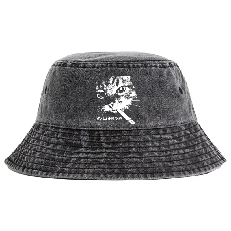 Tokyocanvas Retro Cat Smoking Washed Bucket Hat
