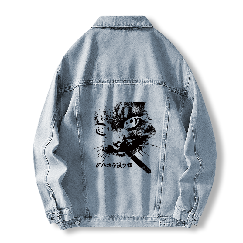Tokyocanvas Retro Cat Smoking Jean Jackets