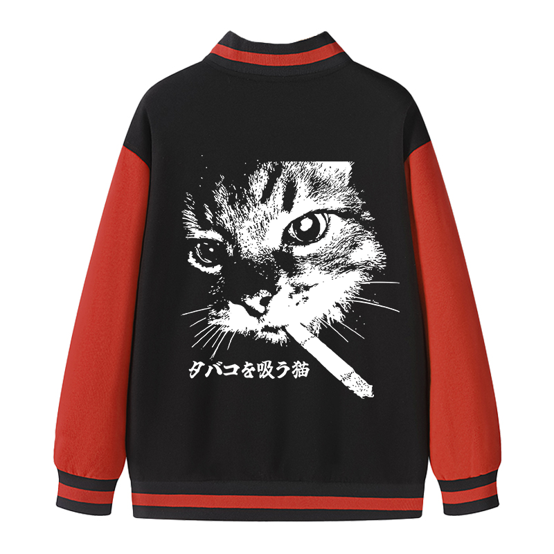 Tokyocanvas Retro Cat Smoking Varsity Jacket