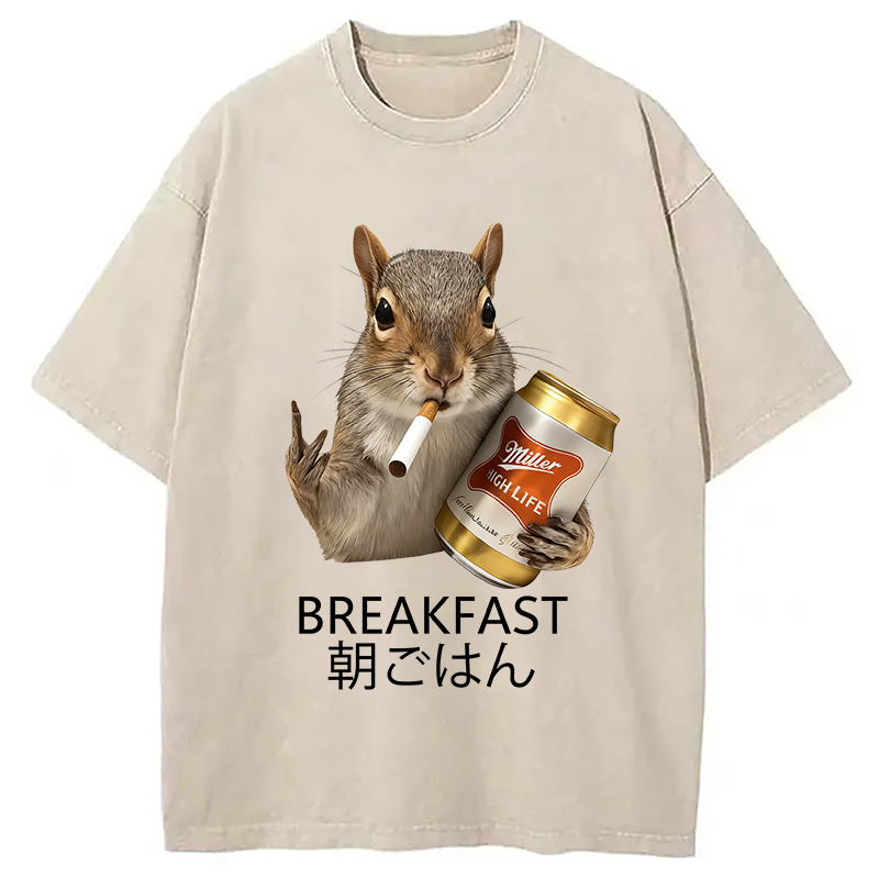 Tokyocanvas Funny Breakfast Washed T-Shirt