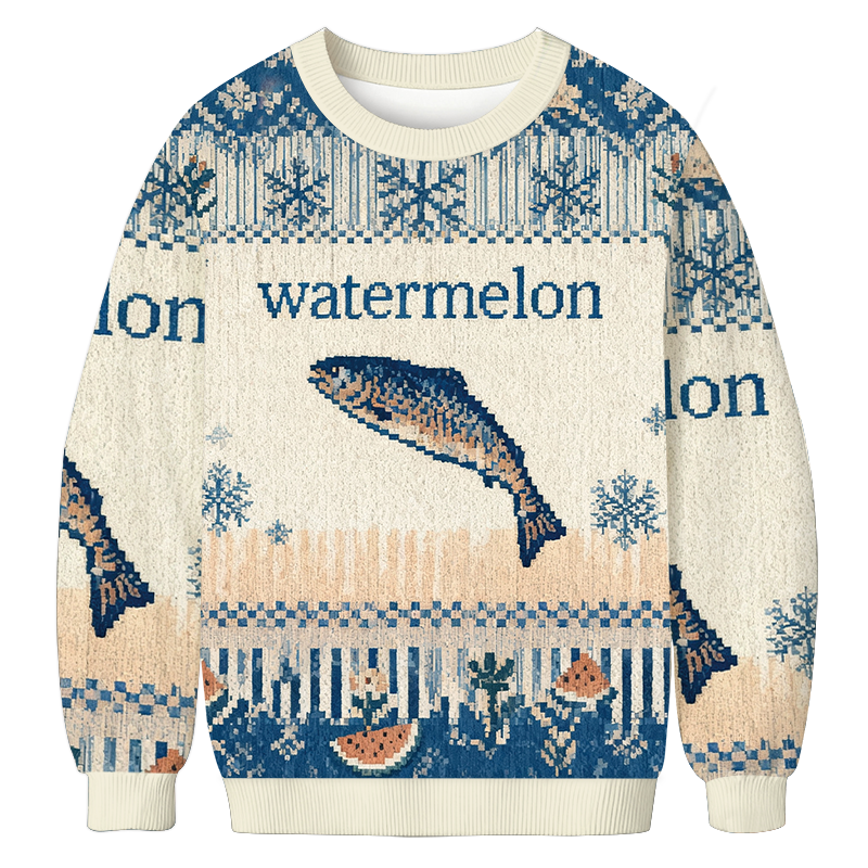 Tokyocanvas Watermelon Fish Christmas Ugly Sweatshirt