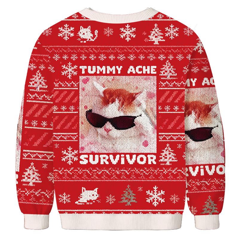Tokyocanvas Tummy Ache Survivor Funny Cat Meme Christmas Ugly Sweatshirt