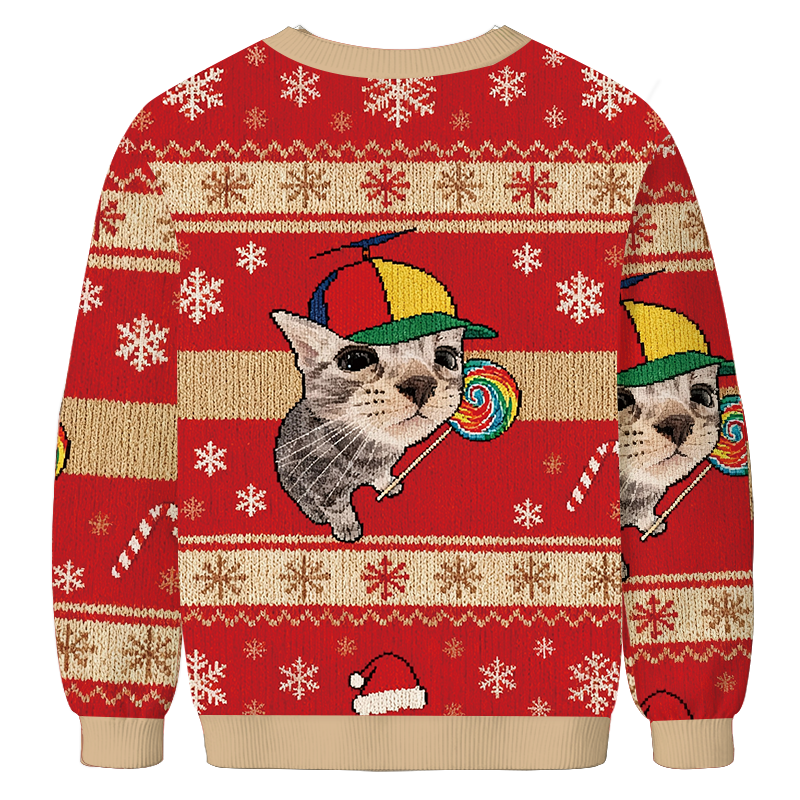 Tokyocanvas Cat With Lollipop And Hat Christmas Ugly Sweatshirt