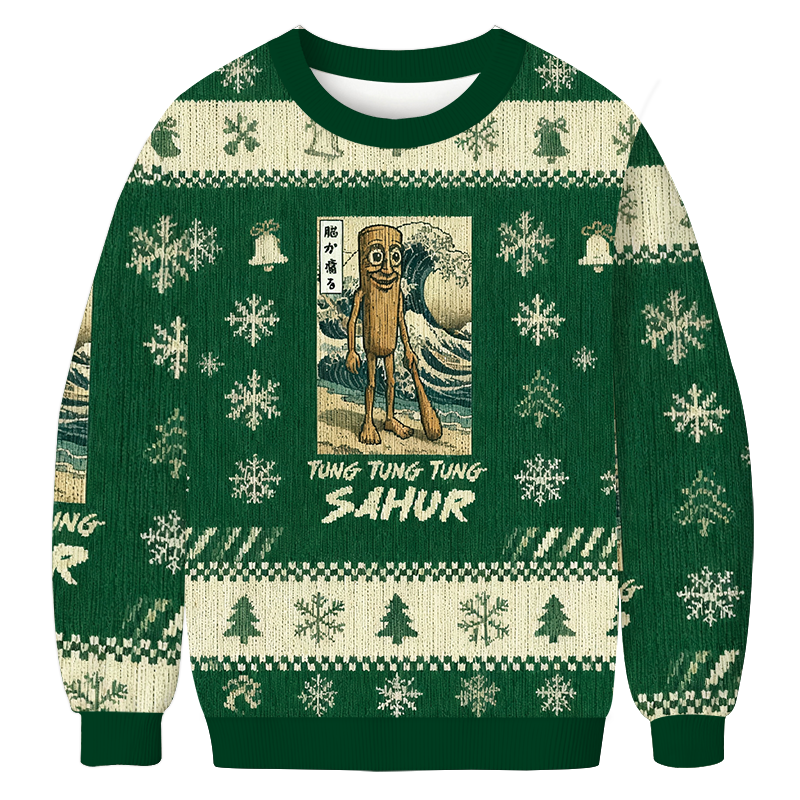 Tokyocanvas Tung Tung Tung Sahur Brainrot Christmas Ugly Sweatshirt