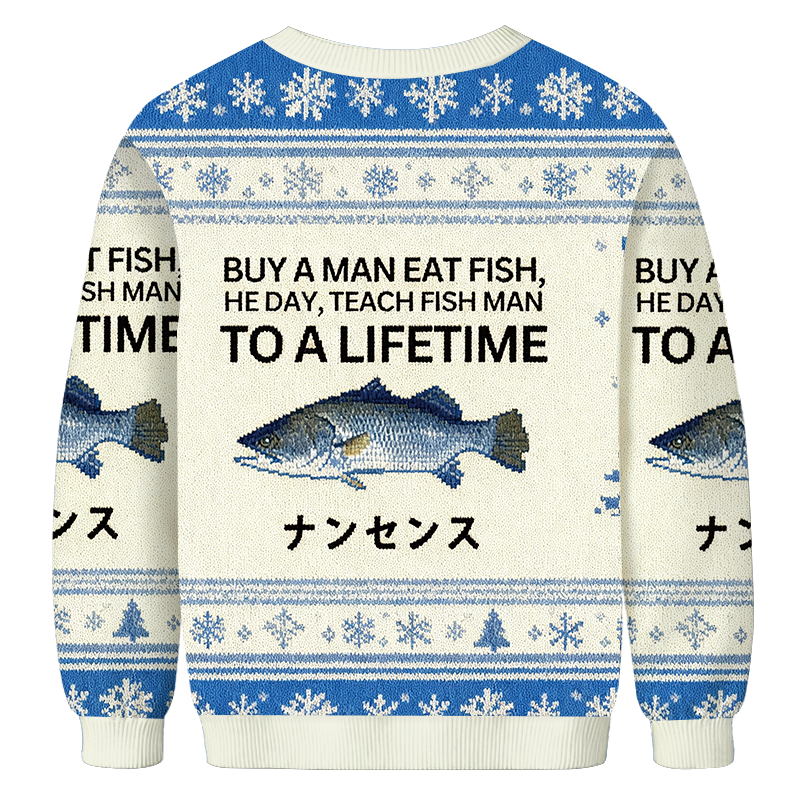 Tokyocanvas Buy a Man Eat Fish Christmas Ugly Sweatshirt