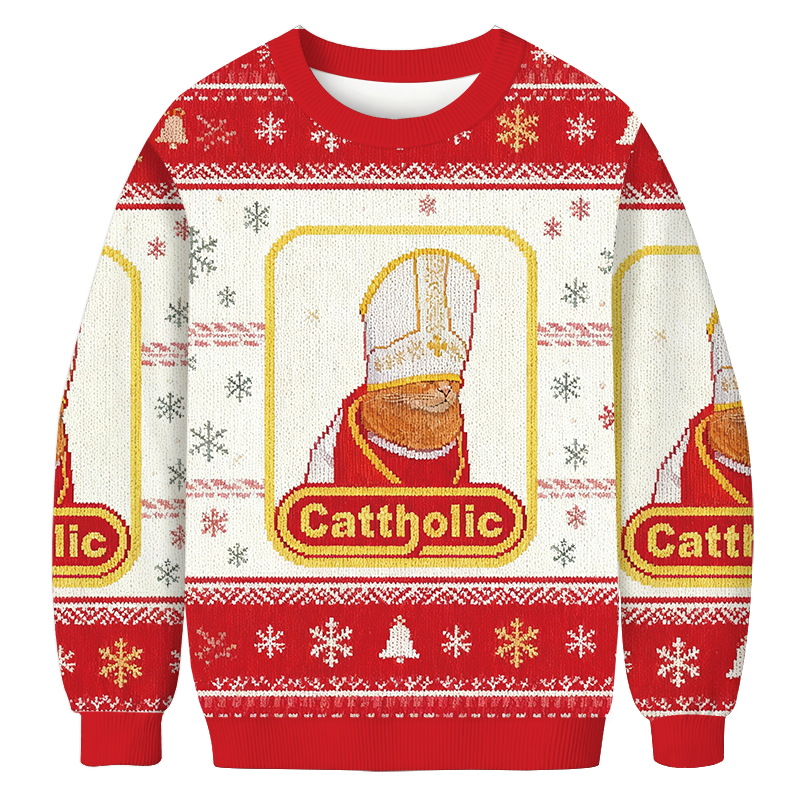 Tokyocanvas Cattholic Cat Funny Christmas Ugly Sweatshirt