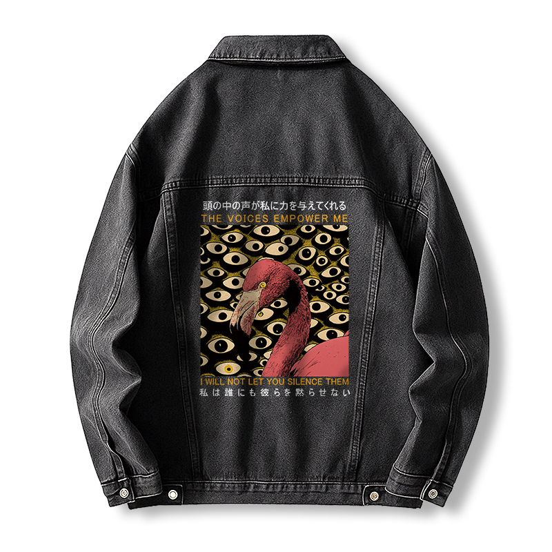 Tokyocanvas The Voices Empower Me Flamingo Jean Jackets