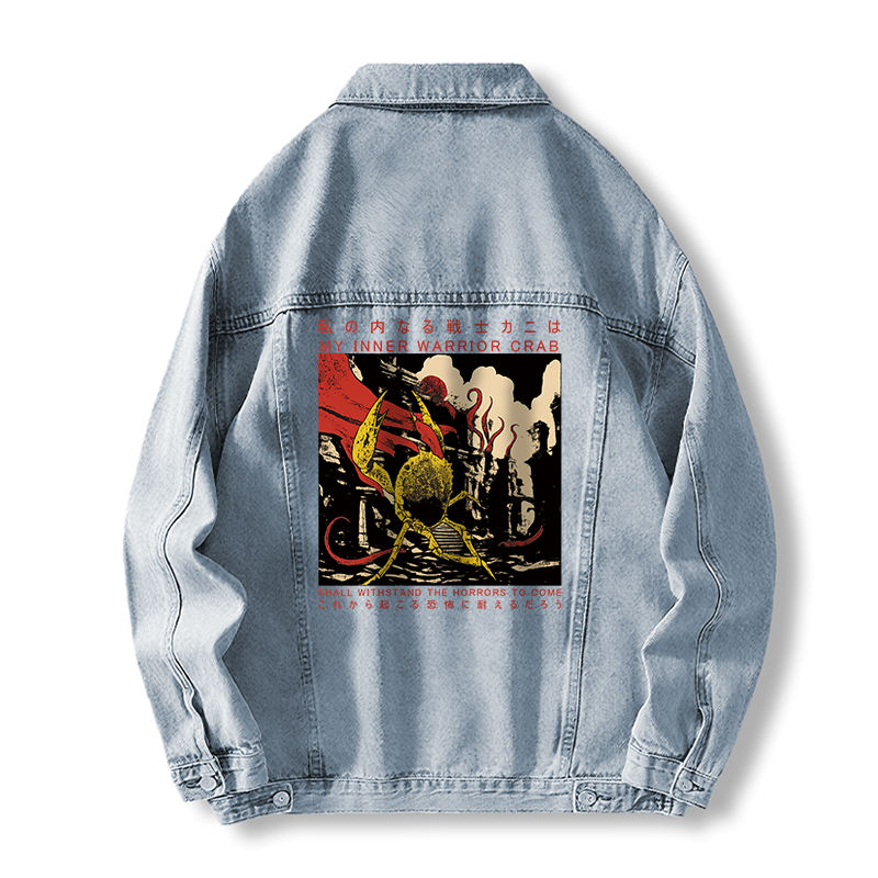Tokyocanvas My Inner Warrior Crab Funny Vintage  Jean Jackets