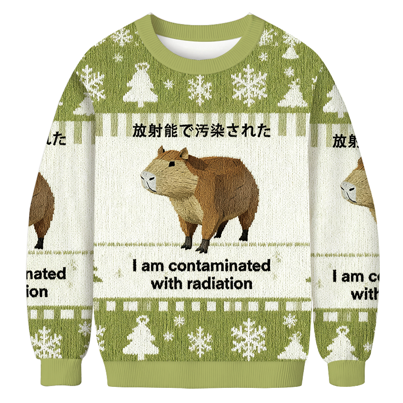 Tokyocanvas Green Capybara Contaminated By Radiation Christmas Ugly Sweatshirt