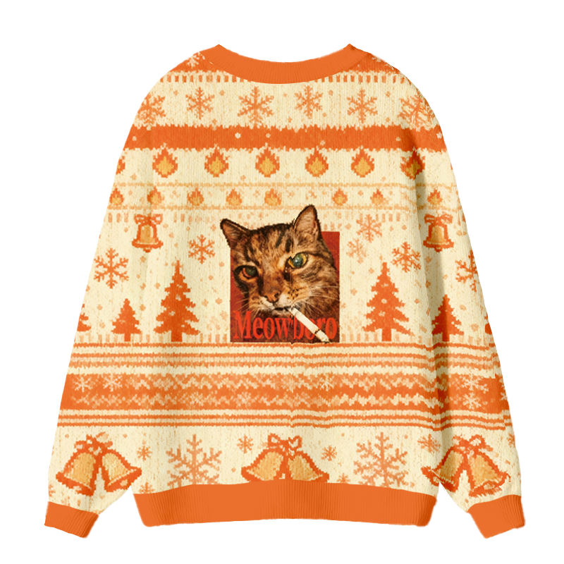 Tokyocanvas Funny Smoking Cat Meme Ugly Cardigan Sweatshirt