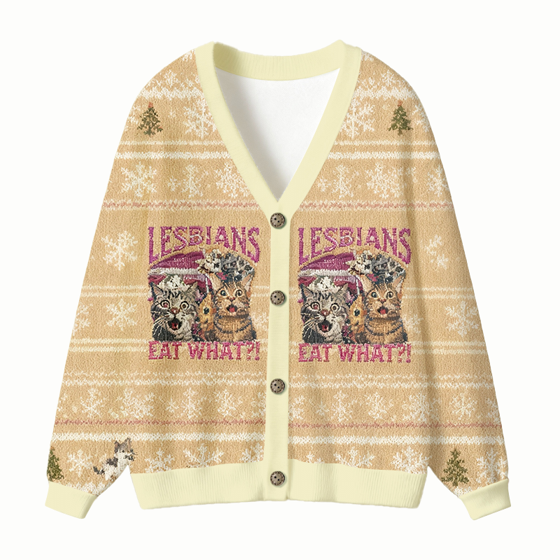 Tokyocanvas Lesbians Eat What?! Funny Ugly Cardigan Sweatshirt