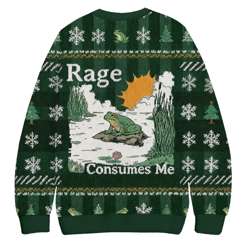 Tokyocanvas Rage Consumes Me Frog Pond Christmas Ugly Sweatshirt