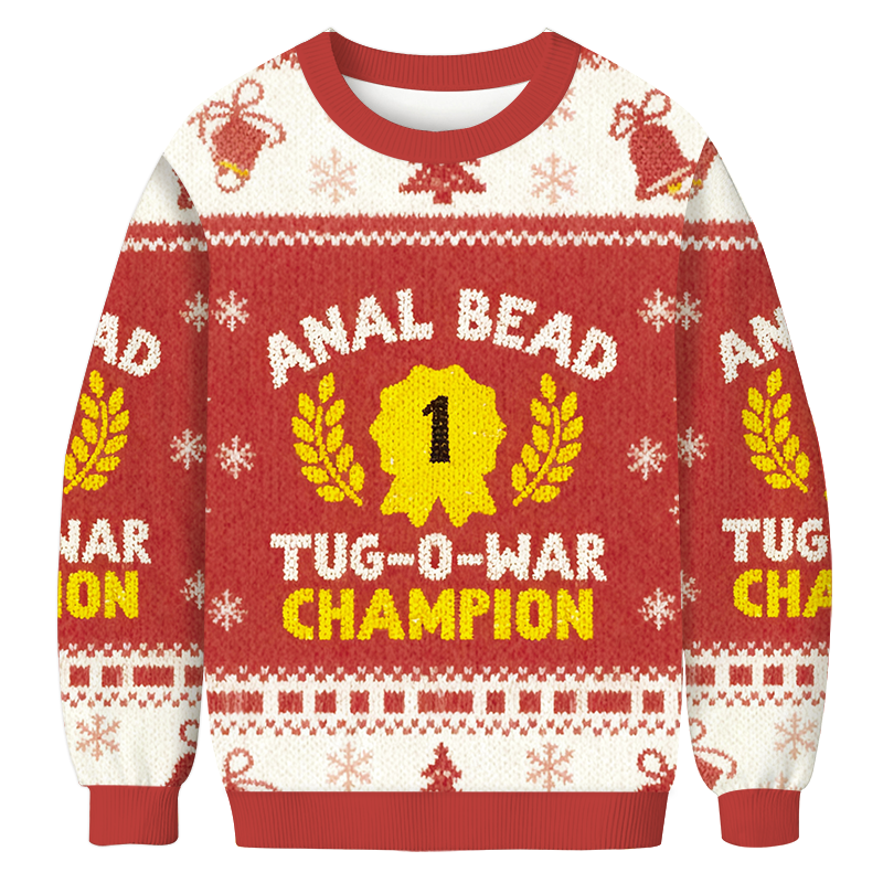 Tokyocanvas Bead Tug O War Champion Funny Red Christmas Ugly Sweatshirt