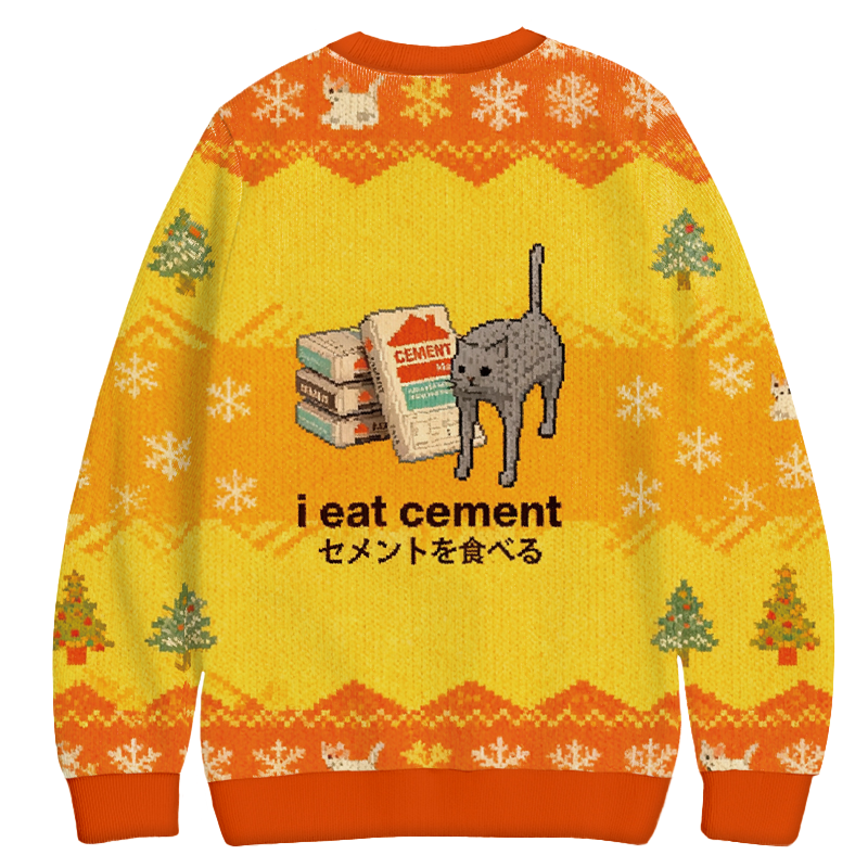 Tokyocanvas I Eat Cement Yellow Christmas Ugly Sweatshirt