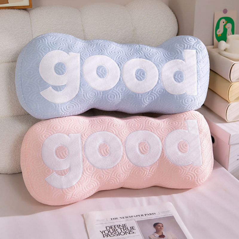 Tokyocanvas Blue GOOD Shaped Throw Pillow