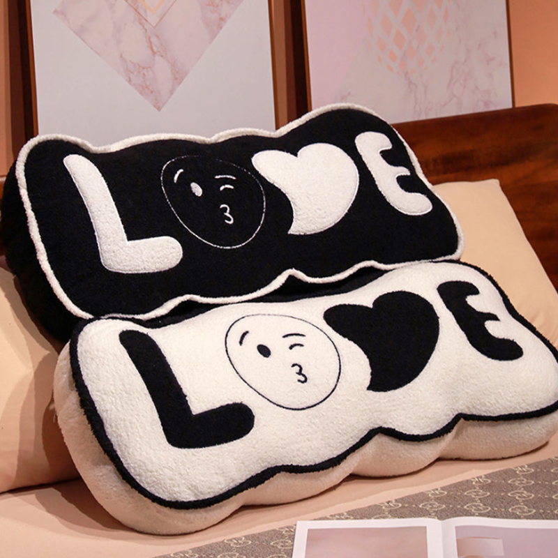 Tokyocanvas Black&White LOVE Shaped Throw Pillow