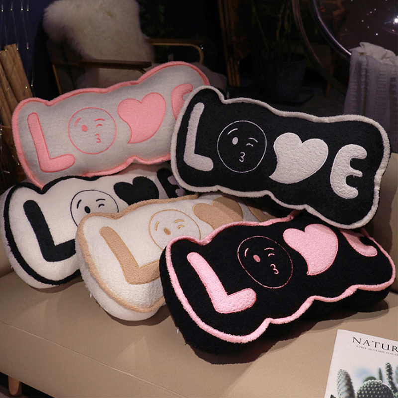 Tokyocanvas White&Pink LOVE Shaped Throw Pillow