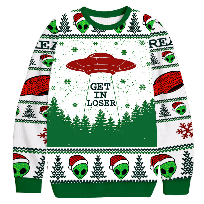 Tokyocanvas Get In Loser Alien Christmas Ugly Sweatshirt