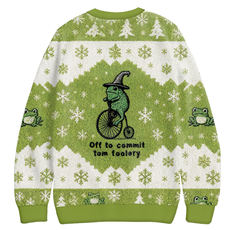 Tokyocanvas Frog Riding Penny-farthing Christmas Ugly Sweatshirt