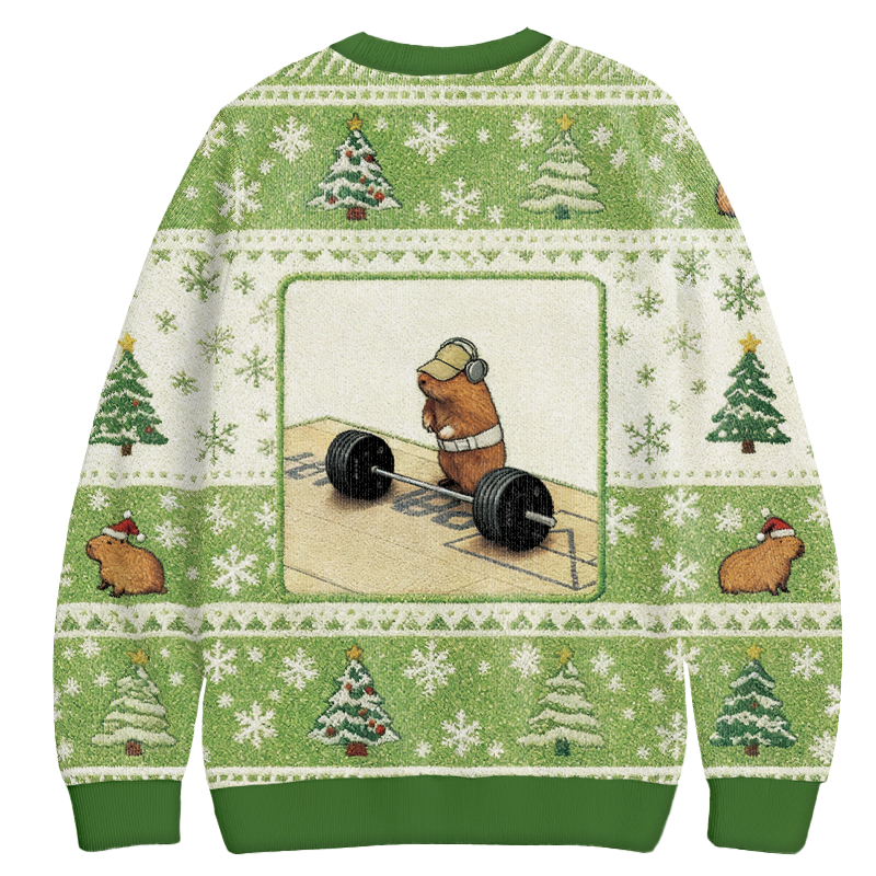 Tokyocanvas Funny Cute Rat Weightlifting Meme Christmas Ugly Sweatshirt