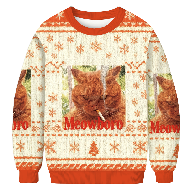 TokyocanvasSmoking Cat Orange Christmas Ugly Sweatshirt