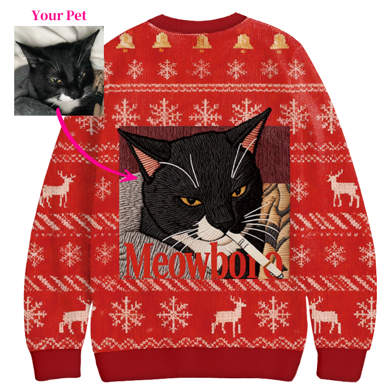 Tokyocanvas Red Custom Cigarette Christmas Ugly Sweatshirt