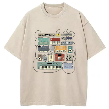 Tokyocanvas Electronic Musician Synthesizer and Drum Machine Dj Washed T-Shirt
