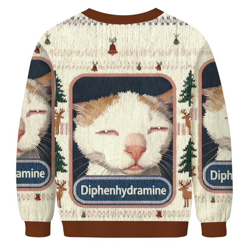 Tokyocanvas Drowsy Cat Meme Christmas Ugly Sweatshirt