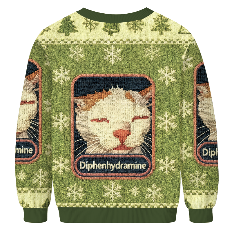 Tokyocanvas Green Drowsy Cat Meme Christmas Ugly Sweatshirt