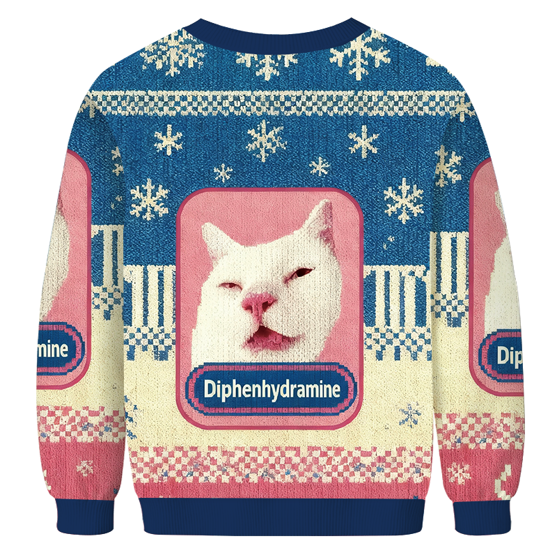 Tokyocanvas Funny Benadryl Meme Cat Christmas Ugly Sweatshirt