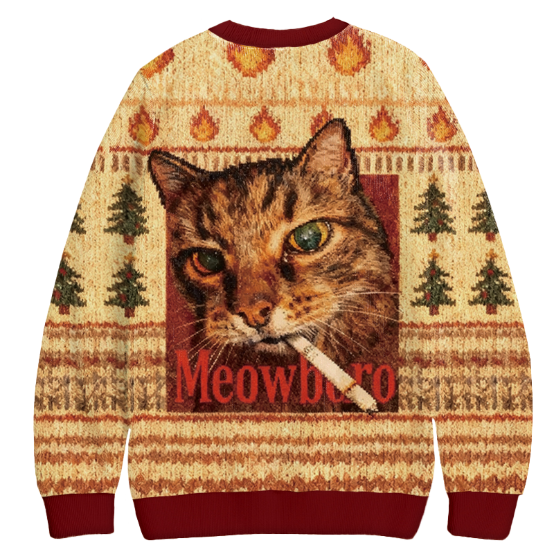Tokyocanvas Funny Smoking Cat Meme Christmas Ugly Sweatshirt
