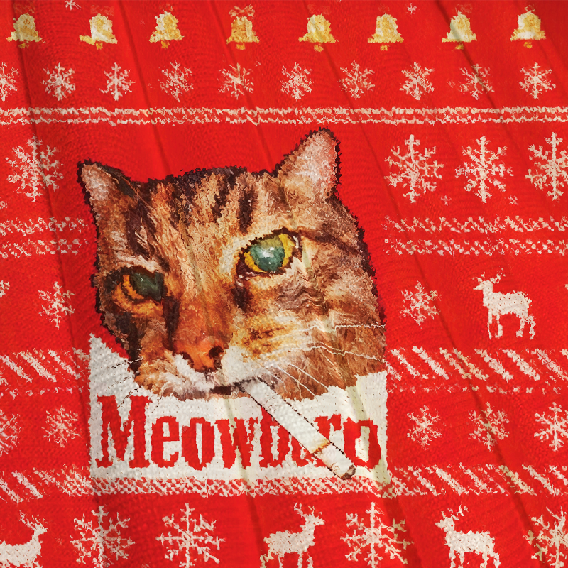 Tokyocanvas Red Funny Smoking Cat Meme Christmas Ugly Sweatshirt