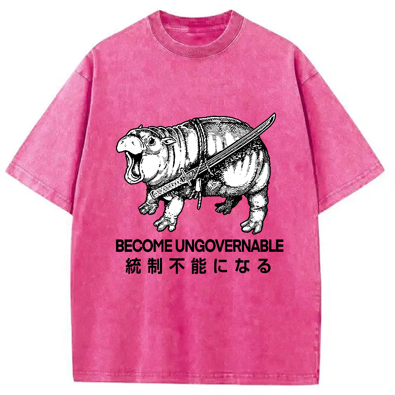 Tokyocanvas Moo Deng Carrying A Samurai Sword Washed T-Shirt