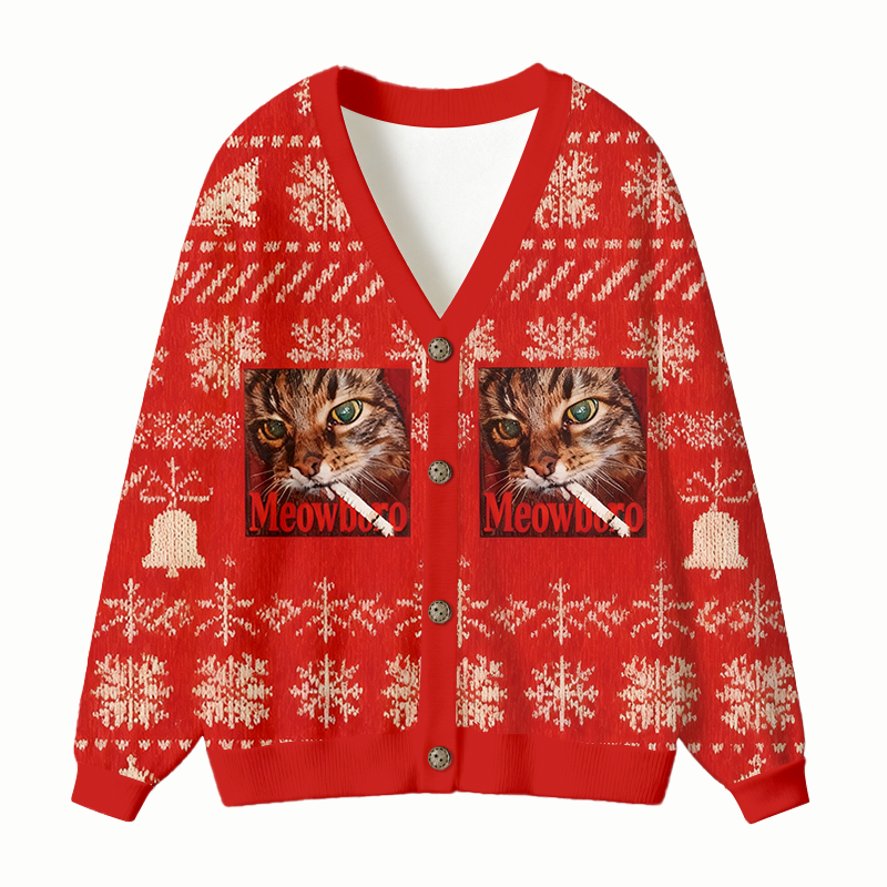 Tokyocanvas Red Funny Smoking Cat Meme Ugly Cardigan Sweatshirt