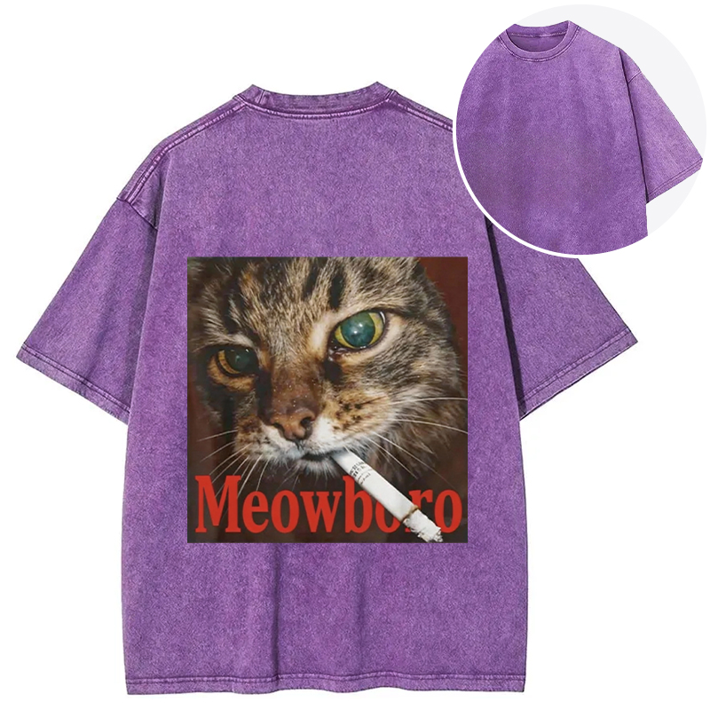 Tokyocanvas Funny Smoking Cat Meme Back Washed T-Shirt