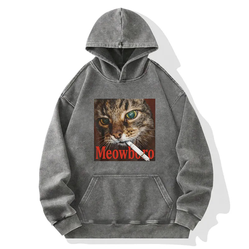 Tokyocanvas Funny Smoking Cat Meme Washed Hoodie