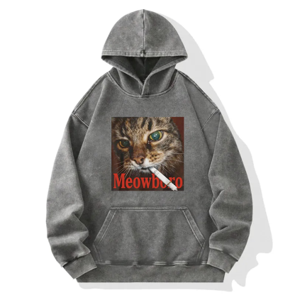 Tokyocanvas Funny Smoking Cat Meme Washed Hoodie