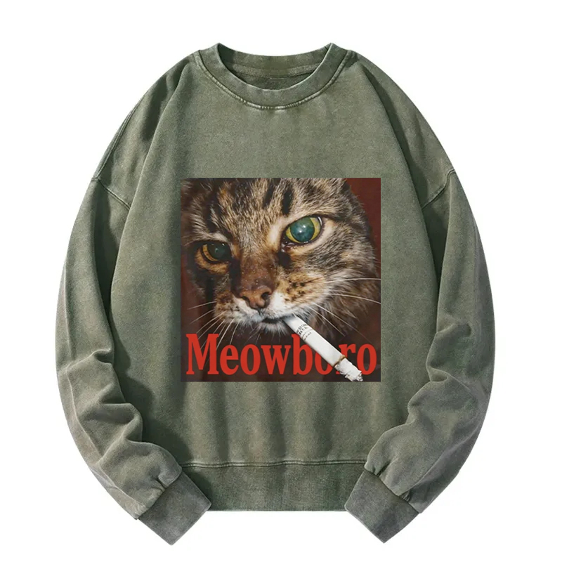 Tokyocanvas Funny Smoking Cat Meme Washed Sweatshirt