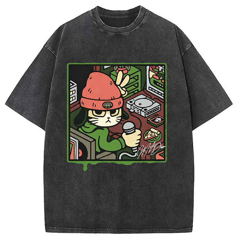 Tokyocanvas Rapper Cat Washed T-Shirt