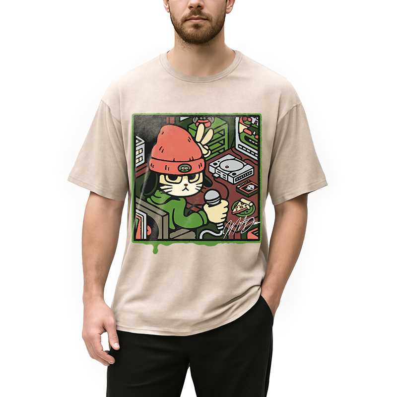 Tokyocanvas Rapper Cat Washed T-Shirt