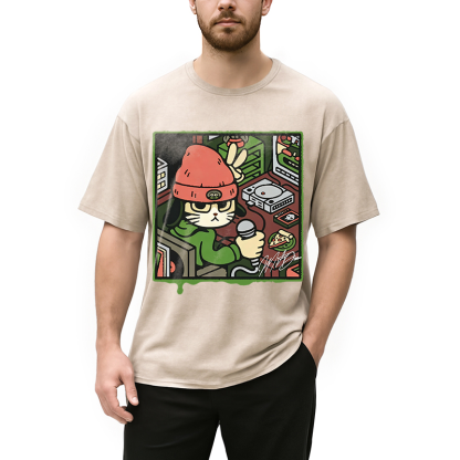 Tokyocanvas Rapper Cat Washed T-Shirt