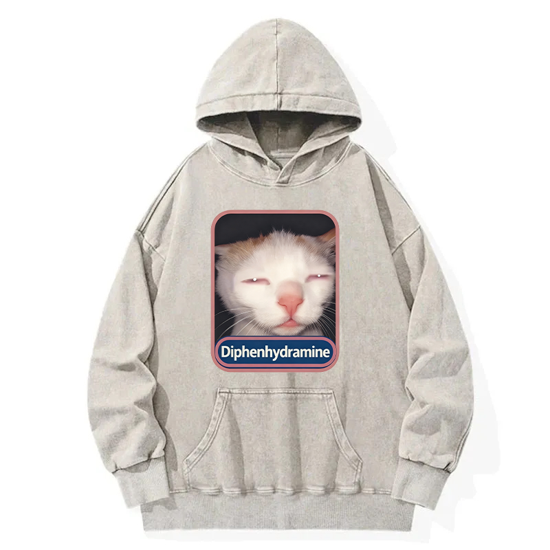 Tokyocanvas Diphenhydramine Cat Meme Washed Hoodie