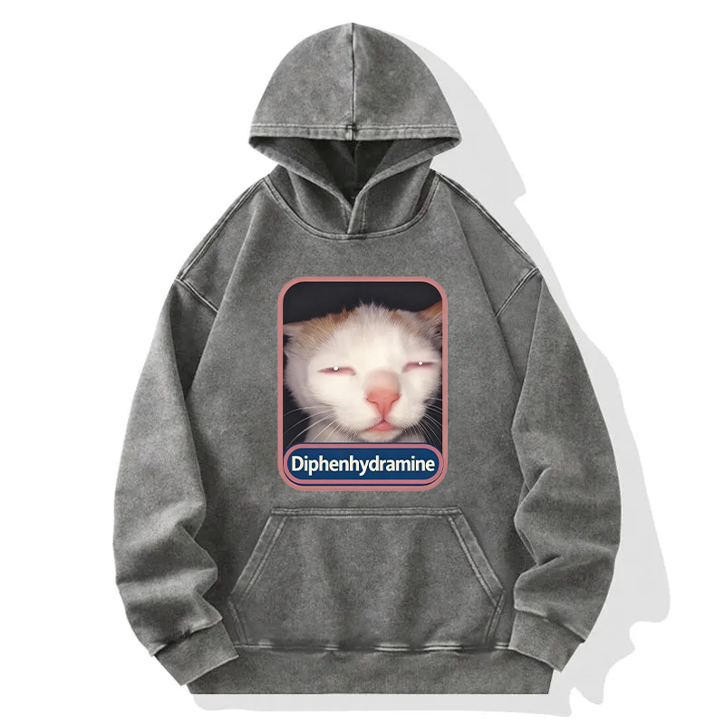 Tokyocanvas Diphenhydramine Cat Meme Washed Hoodie